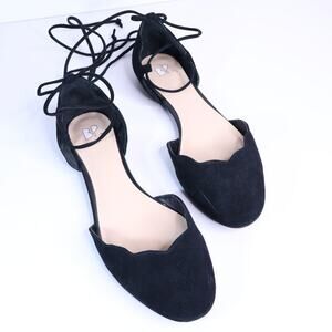 BP. Sophie Scallop Flats Black Ankle Lace Up Round Toe Women's 7.5M